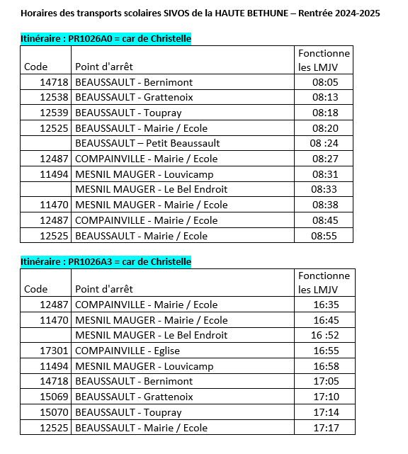 Horaires car christelle