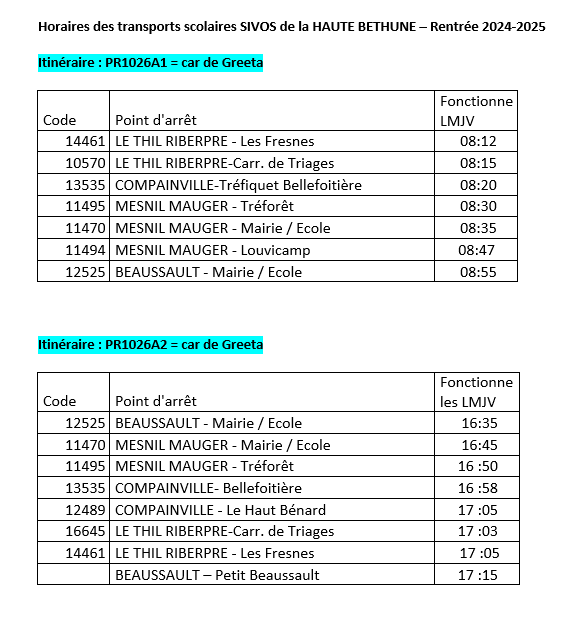 Horaires car greeta